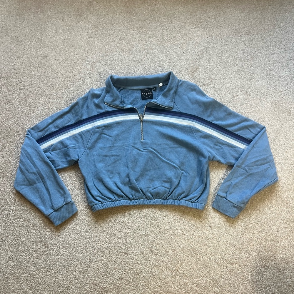 PacSun Blue Striped Cropped Quarter Zip Pullover